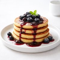 Cornmeal Pancakes with Blueberry Maple Syrup