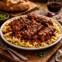 Country Ribs Slow Braised in Wine with Noodles