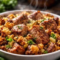 Country Style Peppered Pork and Bread Stuffing