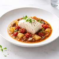 Country Style Potato and Tomato Stew with Poached Cod
