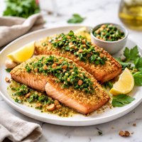 Couscous Crumbed Salmon with Parsley and Hazelnut Pesto
