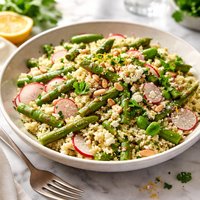 Couscous with Asparagus Snow Peas and Radishes