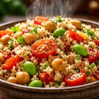 Couscous with Chickpeas Tomatoes and Edamame