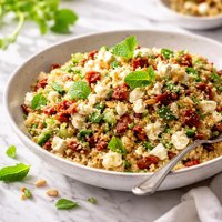 Couscous with Sun Dried Tomatoes Feta Cheese and Mint