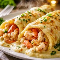 Crab and Shrimp Crepes with Mornay Sauce