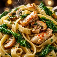 Crab Mushroom Spinach Fettuccine