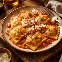 Crabmeat Ravioli with Red Pepper Cream Sauce