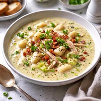 Cream of Chicken and Leek Soup with Gnocchi