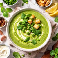 Cream of Green Pea Soup with Fresh Mint