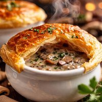 Cream of Portobello Soup with Puff Pastry Tops