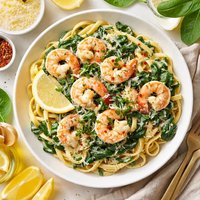 Cream of Spinach N Shrimp Over Pasta