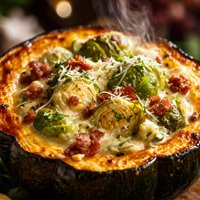 Creamed Brussels Sprouts in Acorn Squash