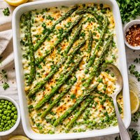 Creamy Baked Asparagus and Peas