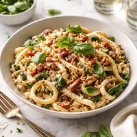Creamy Basil and Sun Dried Tomato Vegan Pasta