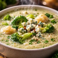 Creamy Broccoli Cauliflower Soup with Blue Cheese