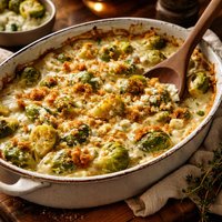 Creamy Brussels Sprouts Gratin with Bleu Cheese