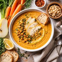 Creamy Carrot White Bean and Pear Soup
