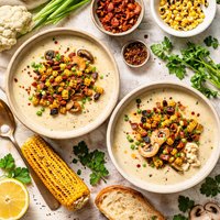 Creamy Cauliflower Soup with Corn and Mushrooms