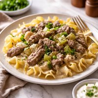 Creamy Celery Beef Stroganoff
