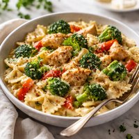 Creamy Chicken Brocolli Pepper and Farfelle Noodles