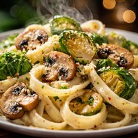 Creamy Fettuccini with Brussels Sprouts Mushrooms