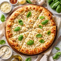 Creamy Garlic Cheese Pizza with Fresh Basil