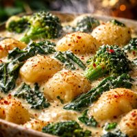 Creamy Gnocchi Spinach and Broccoli Bake