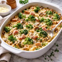 Creamy Ham Broccoli and Mushroom Casserole