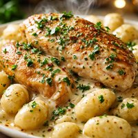 Creamy Herb and Garlic Chicken Over Gnocchi