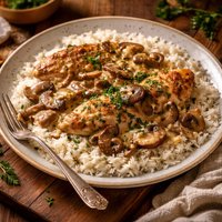 Creamy Herbed Chicken and Mushrooms with Rice