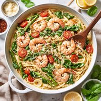 Creamy Linguine with Shrimp and Veggies