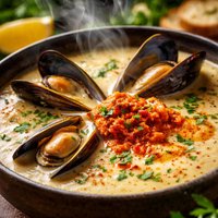 Creamy Mussel Soup with Fiery Rouille