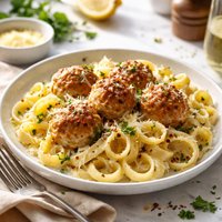 Creamy Parmesan Pasta with Fowl Balls Ha Ha