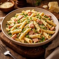 Creamy Penne Pasta with Ham and Peas