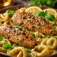 Creamy Pesto Piccata Chicken with Tortellini