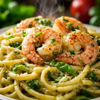 Creamy Pesto Shrimp with Linguine