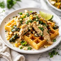 Creamy Poblano Chicken with Cornbread Waffles
