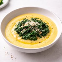 Creamy Polenta Soup with Spinach Paparot