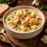 Creamy Potato Cauliflower and Ham Soup