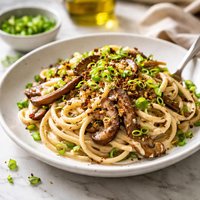 Creamy Shiitake Linguine with Scallions Green Onions
