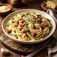 Creamy Spaghetti with Peas and Bacon