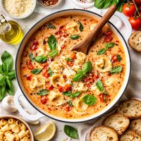 Creamy Tomato Basil Garlic Cheese Tortellini Soup