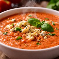 Creamy Tomato Gorgonzola Soup with Basil Lower Calorie