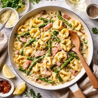 Creamy Tortellini with Ham and Asparagus