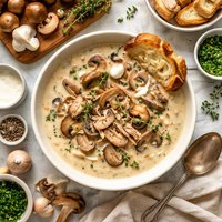 Creamy Triple Mushroom Bisque with Turkey