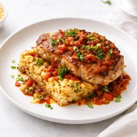 Creole Pork Chops Cornbread Casserole