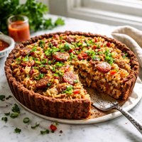 Creole Sausage and Rice Pie with Red Bean Crust