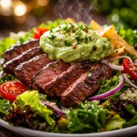 Crisp Greens with Guacamole Sour Cream and Steak