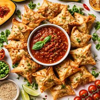 Crispy Butternut Wontons with Spicy Tomato Sauce