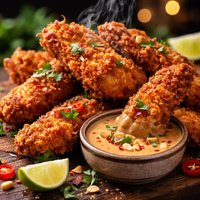 Crispy Chicken with Peanut Dipping Sauce